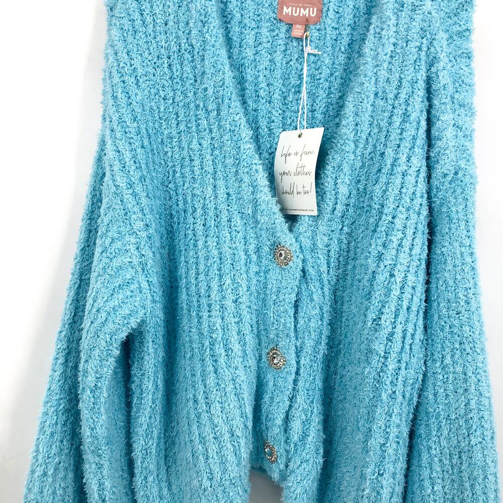 SHOW ME YOUR MUMU Women's Clemmie Cardigan XL Highlighter Blue Jewels NWT - Picture 6 of 12
